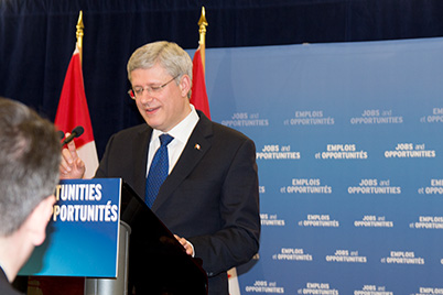 Prime Minister Stephen Harper announcing the New Building Canada Plan